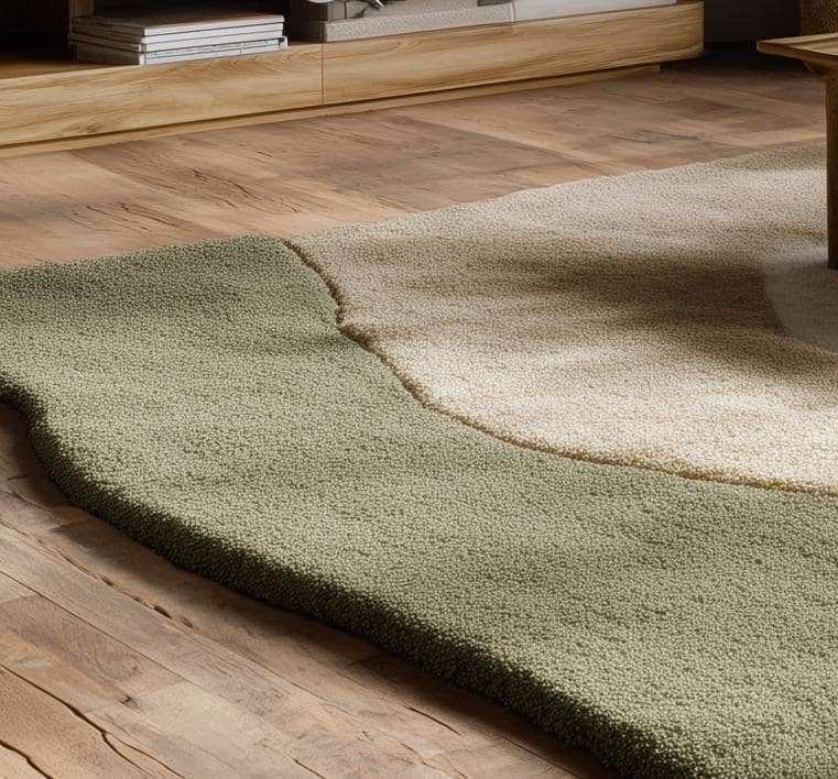 Handmade Wool Tufted Rug: Beige & Sage Green Abstract Carpet