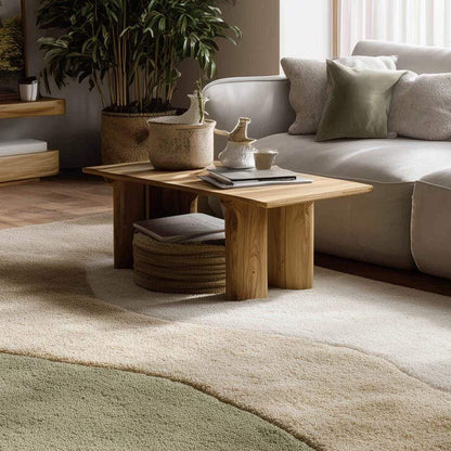 Handmade Wool Tufted Rug: Beige & Sage Green Abstract Carpet