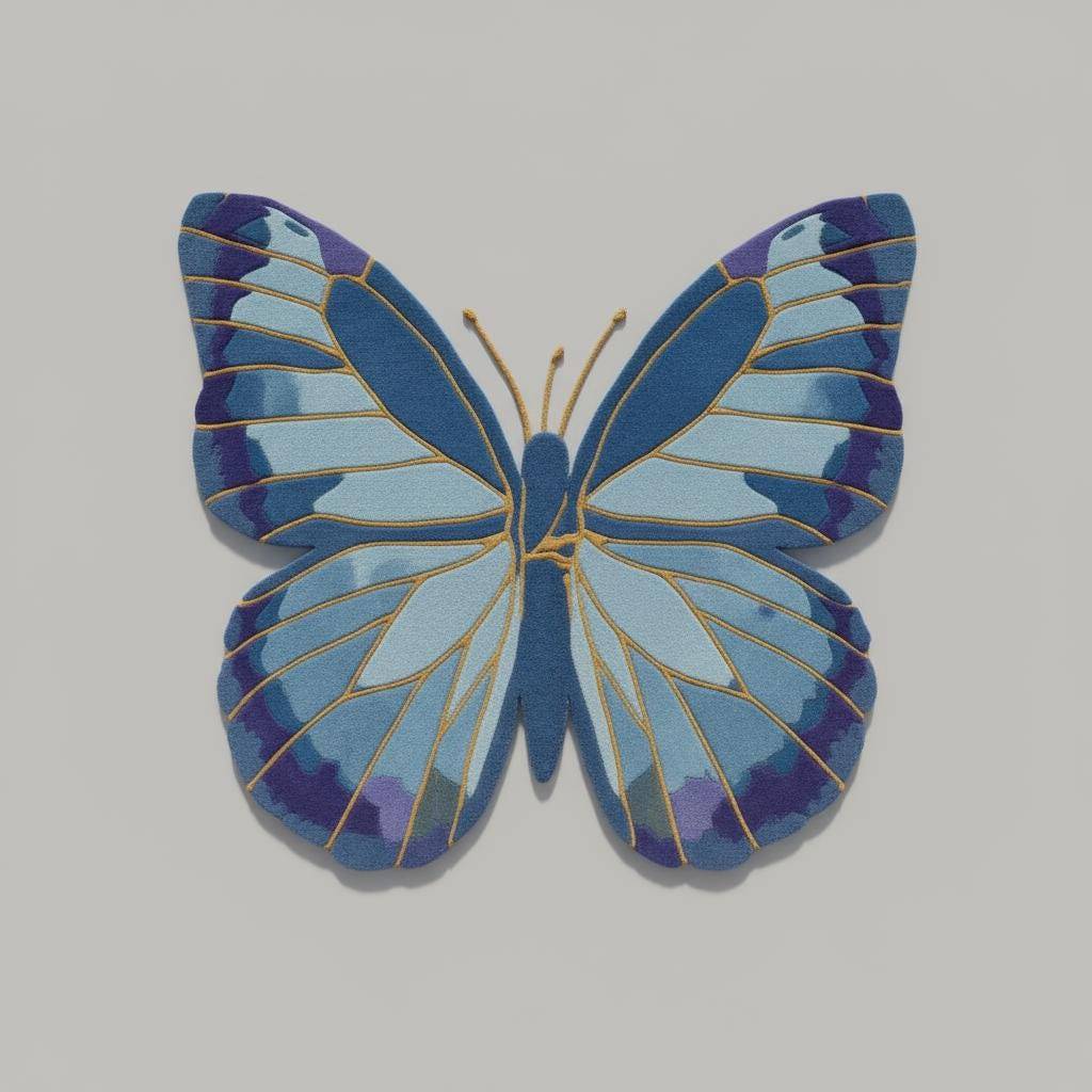 Handmade Blue Butterfly Wool Rug: Tufted Accent Mat, Nursery Decor