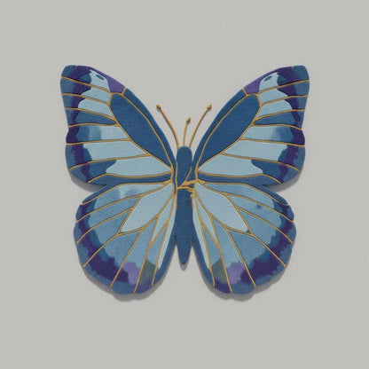 Handmade Blue Butterfly Wool Rug: Tufted Accent Mat, Nursery Decor