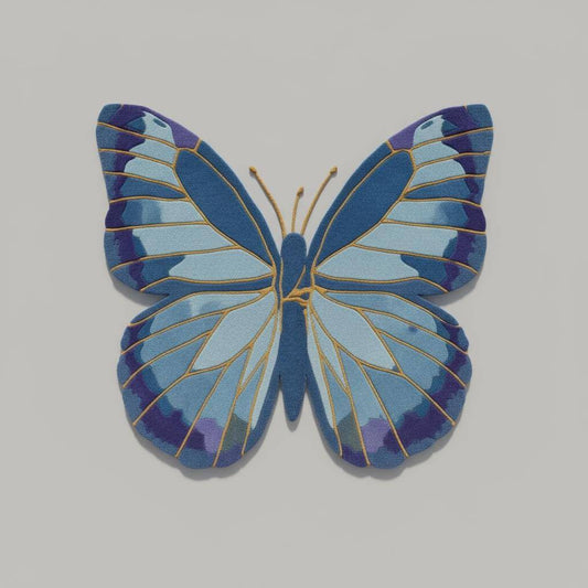 Handmade Blue Butterfly Wool Rug: Tufted Accent Mat, Nursery Decor