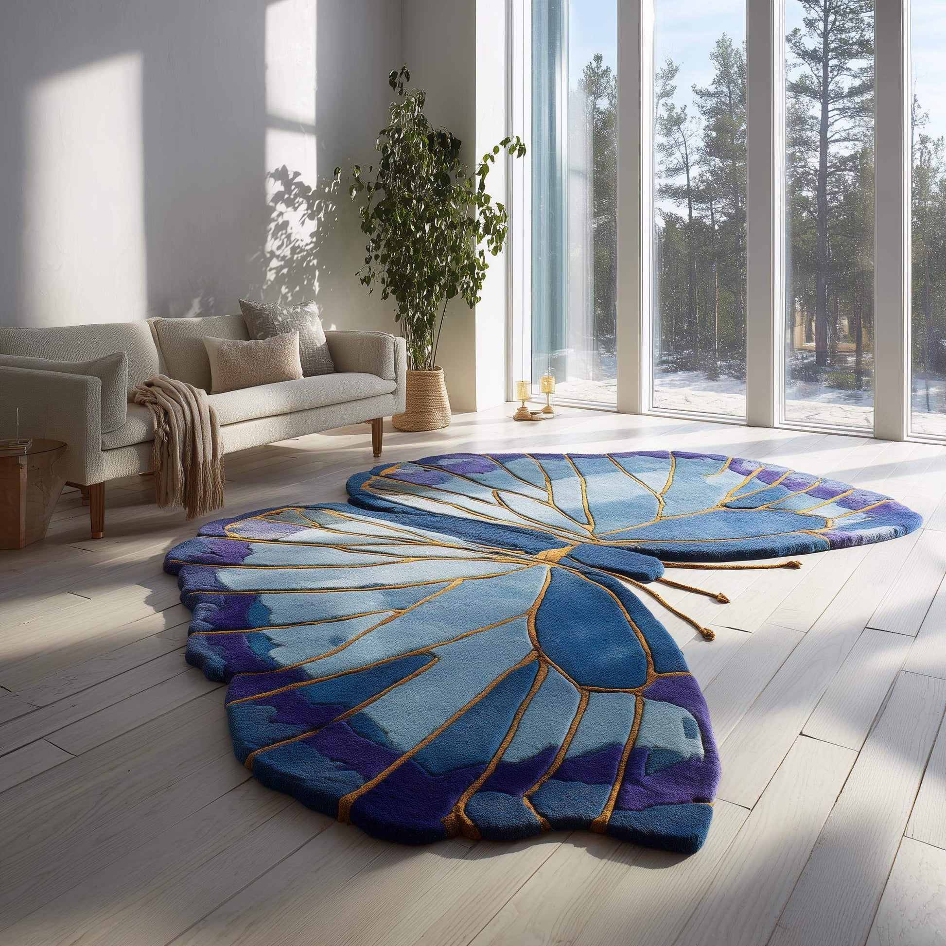 Handmade Blue Butterfly Wool Rug: Tufted Accent Mat, Nursery Decor