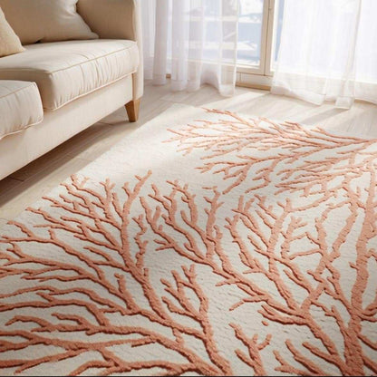 Handmade coral reef design tufted rug in beige and terracotta for coastal home décor
