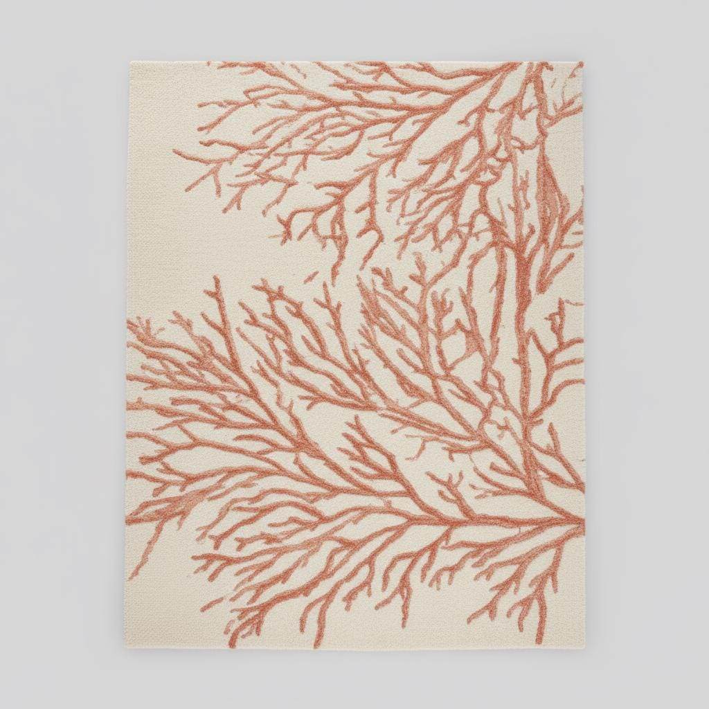 Handmade coral reef design beige and terracotta wool tufted rug for coastal home décor