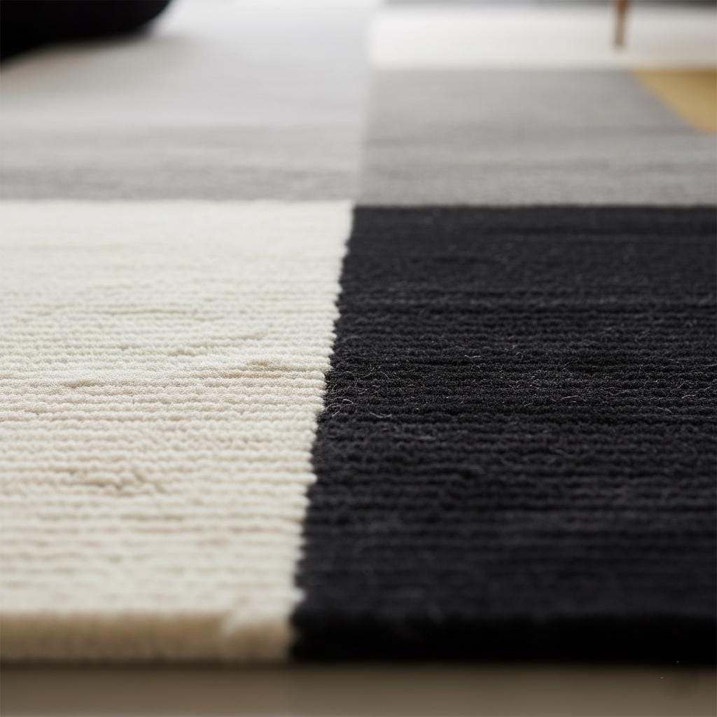 Handmade Geometric Wool Area Rug: Modern Black, Gray & Cream Carpet