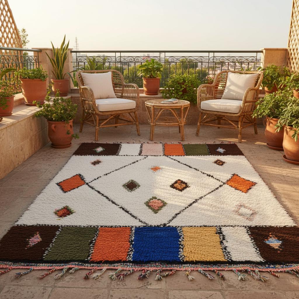 Handmade Moroccan Berber Wool Rug – Cream Diamond Boho Accent