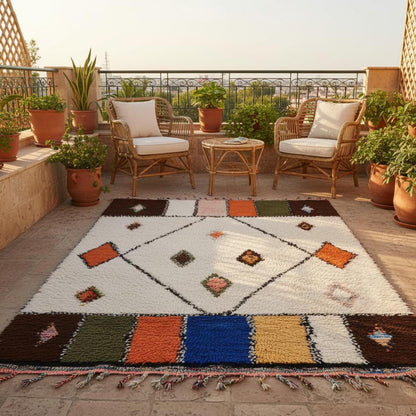 Handmade Moroccan Berber Wool Rug – Cream Diamond Boho Accent