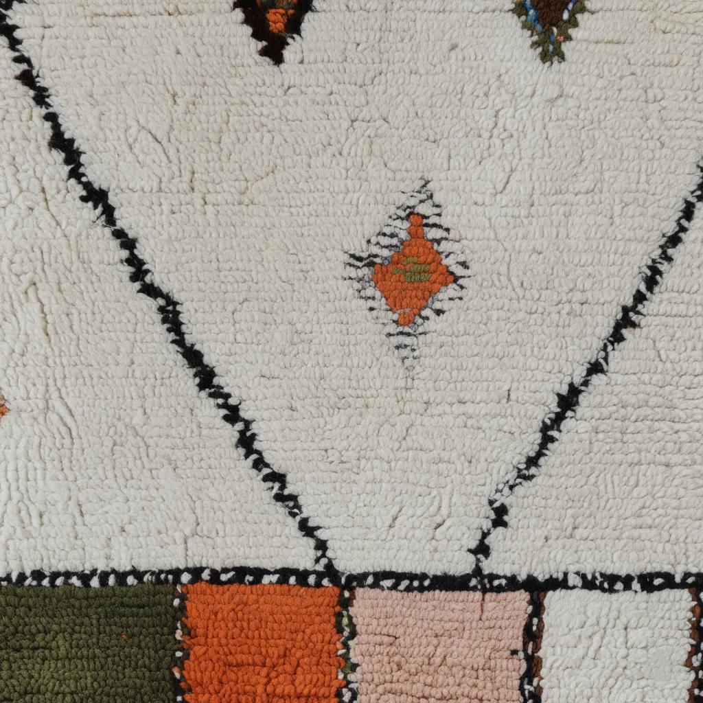 Handmade Moroccan Berber Wool Rug – Cream Diamond Boho Accent