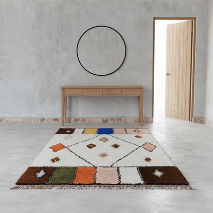 Handmade Moroccan Berber Wool Rug – Cream Diamond Boho Accent