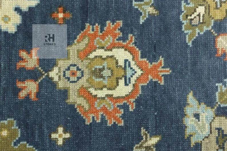 Handmade Oushak wool rug with olive green, beige, and gray floral design, 8x10 area rug for living room decor