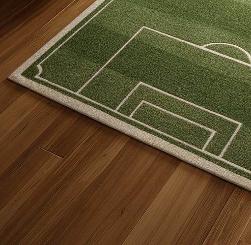 Handmade tufted wool soccer field rug for kids playroom, green rectangular area carpet, 5x10 feet custom sports-themed rug