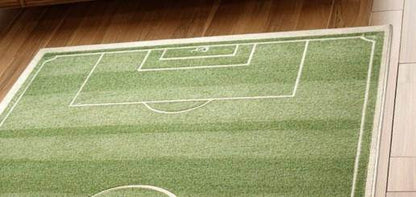 Handmade tufted wool soccer field rug for kids playroom, green sports-themed area rug 5x10 feet