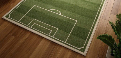 Handmade tufted wool soccer field rug for kids playroom, green rectangular area rug 5x10