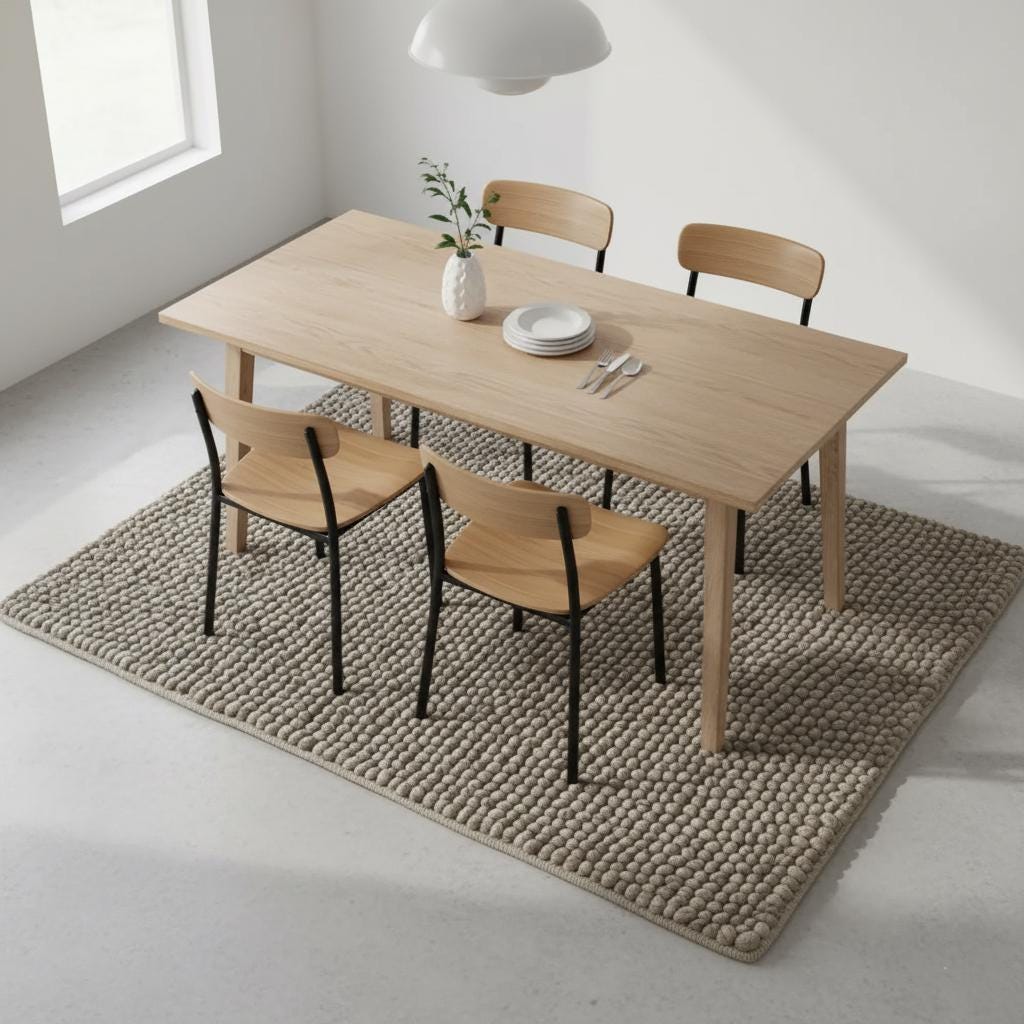 Handmade Taupe Felt Ball Rug – Chunky Wool Pom Pom Mat