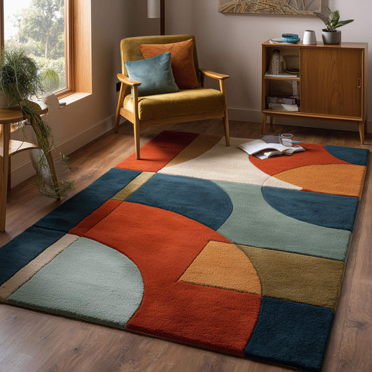 Handmade Tufted Abstract Rug, Modern Neutral Wool Carpet, Beige Cream Contemporary Area Rug, Custom Size Living Room Rug. Size- 6x9 feet Rug