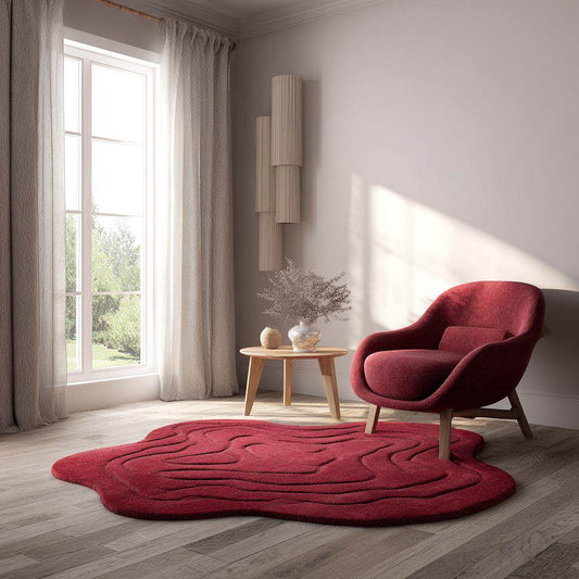 Handmade Tufted Red Rug: Modern 3D Wave Design, Irregular Shape