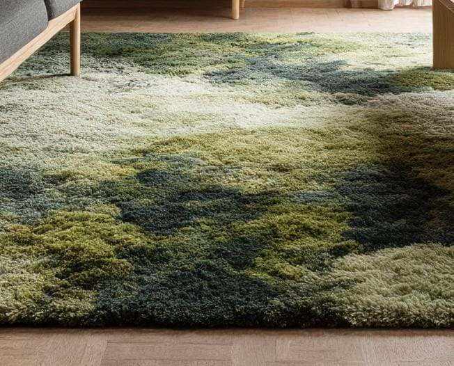 Handmade Tufted Wool Rug: Moss Green Abstract Boho Design