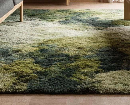 Handmade Tufted Wool Rug: Moss Green Abstract Boho Design