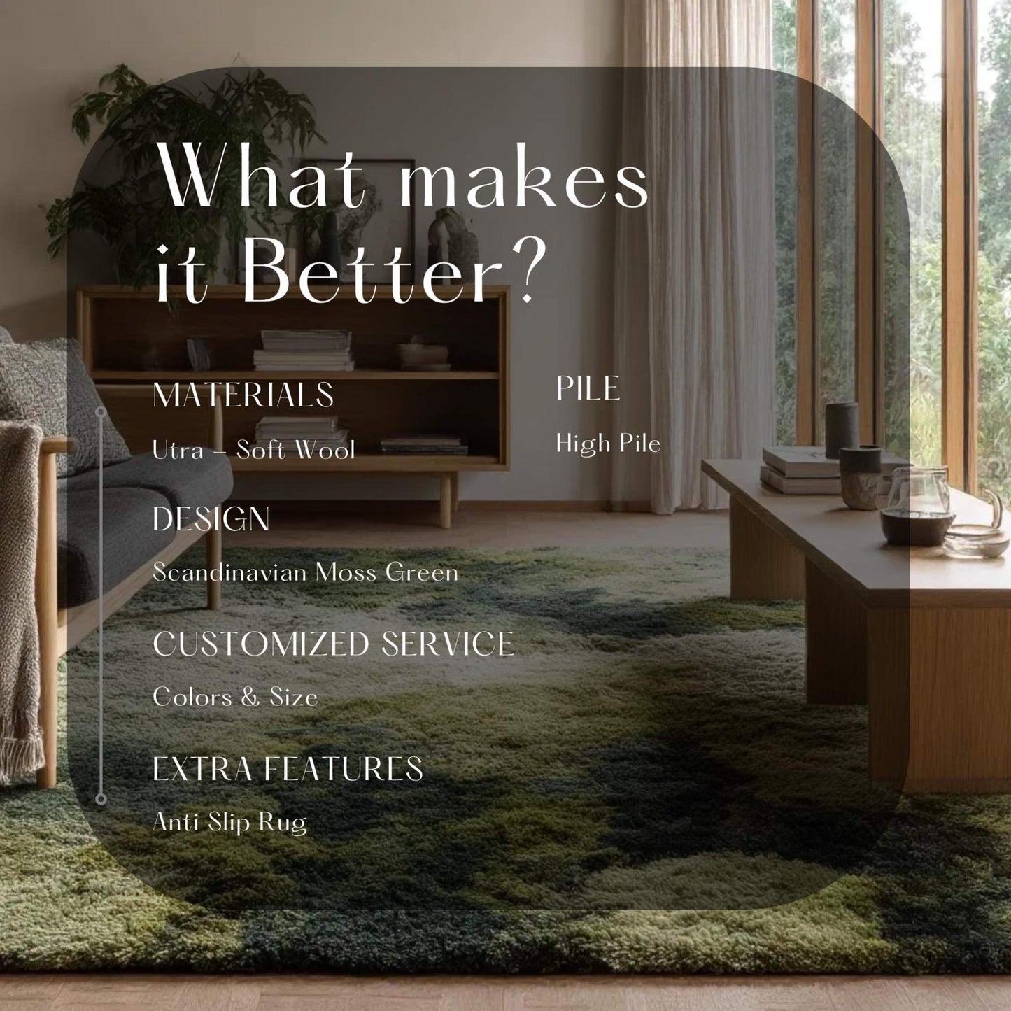 Handmade Tufted Wool Rug: Moss Green Abstract Boho Design