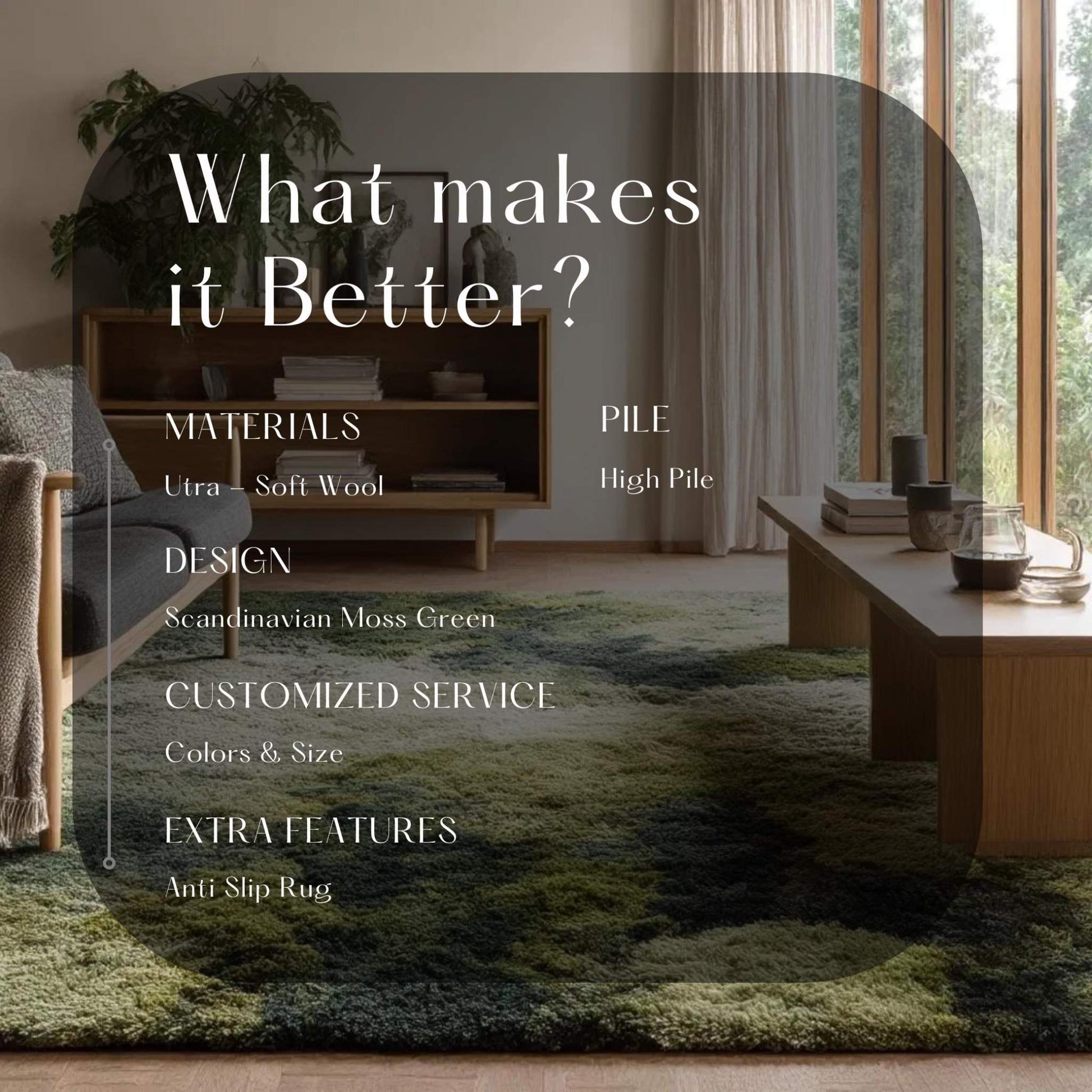 Handmade Tufted Wool Rug: Moss Green Abstract Boho Design