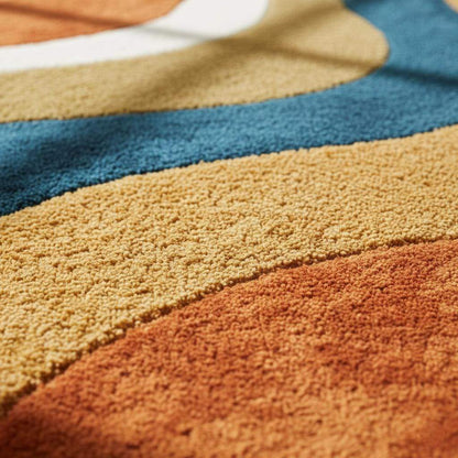 Handmade Wavy Area Rug: Mid-Century Modern Colorful Carpet