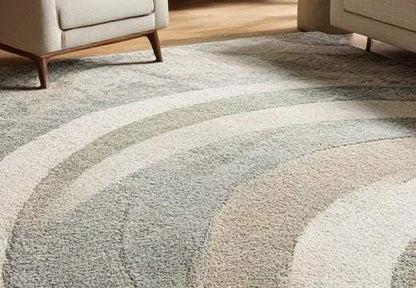 Handmade Wool Area Rug: Abstract Wave Design, Plush Neutral Rug