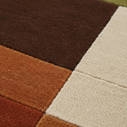 Handmade Wool Area Rug | Mid Century Modern Color Block Carpet