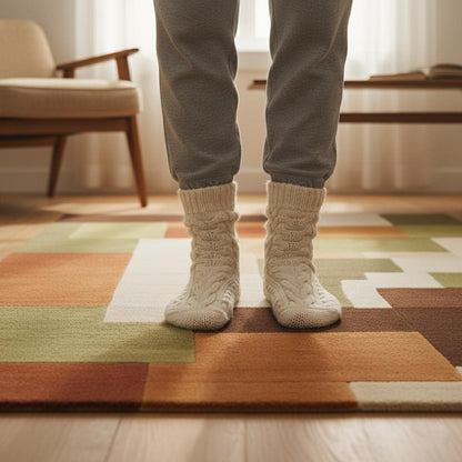 Handmade Wool Area Rug | Mid Century Modern Color Block Carpet