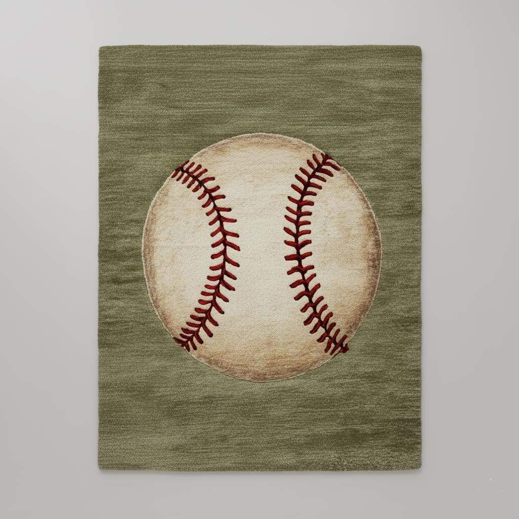 Handmade Wool Baseball Rug: Sports Nursery Decor, 8x10