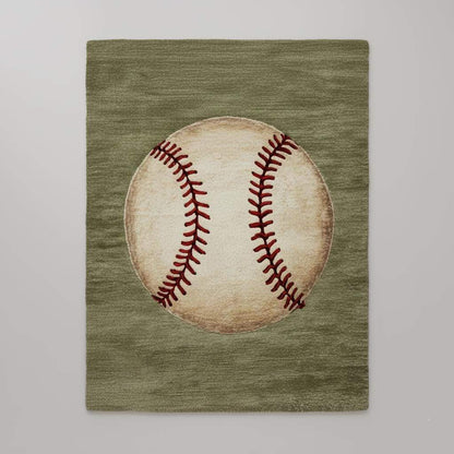 Handmade Wool Baseball Rug: Sports Nursery Decor, 8x10