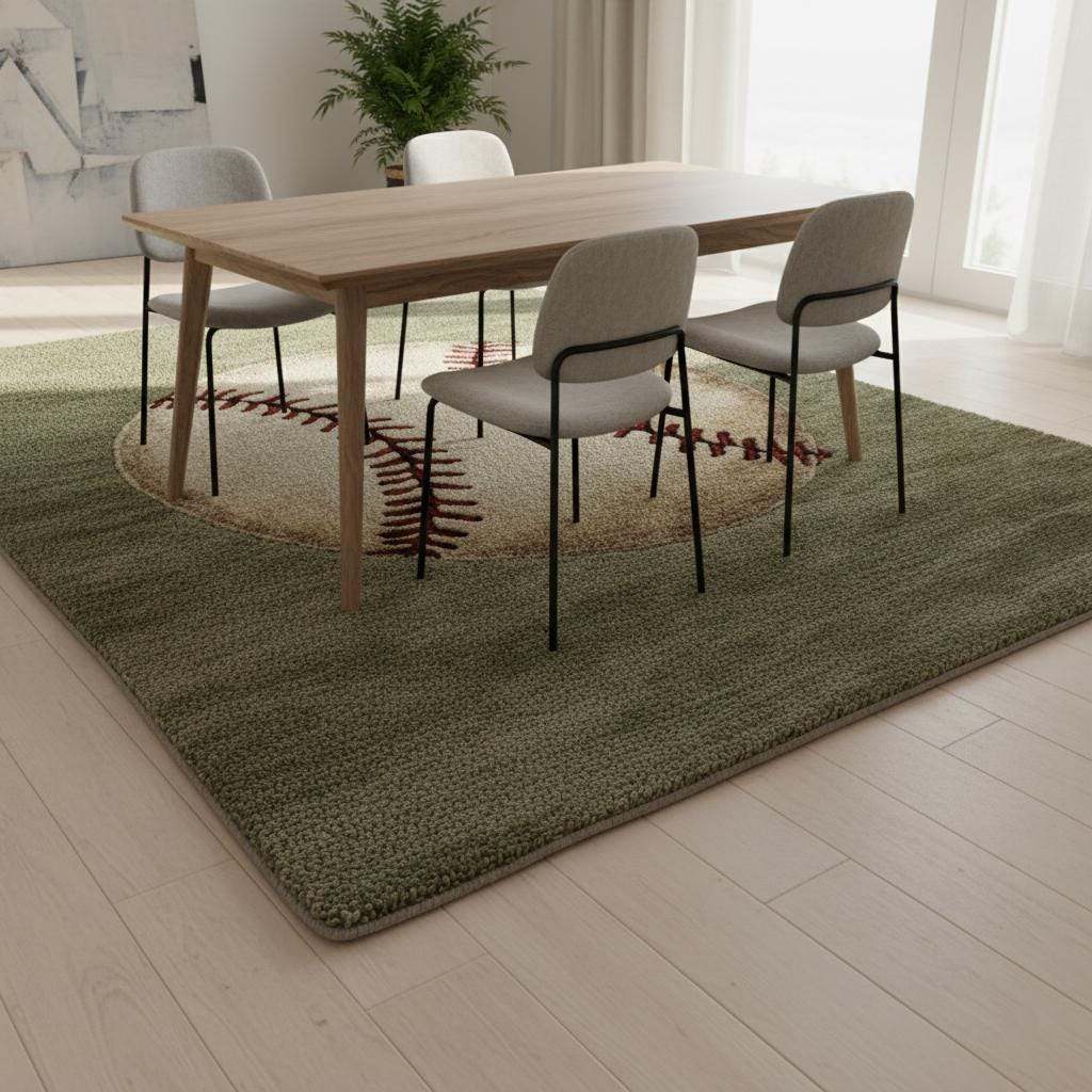 Handmade Wool Baseball Rug: Sports Nursery Decor, 8x10