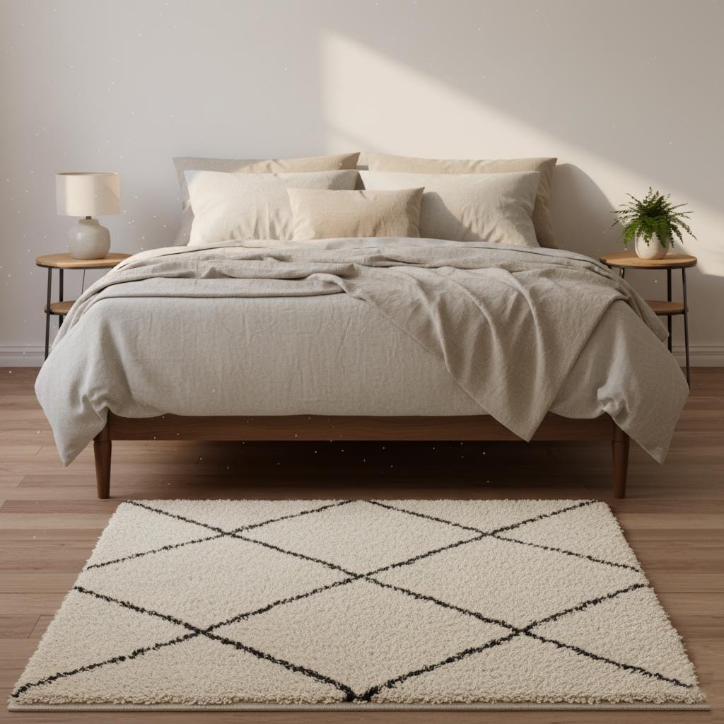 Handmade Wool Beni Ourain Rug – Cream & Black Diamond Berber Carpet