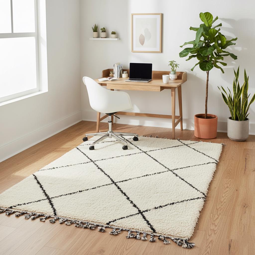 Handmade Wool Beni Ourain Rug – Cream & Black Diamond Berber Carpet