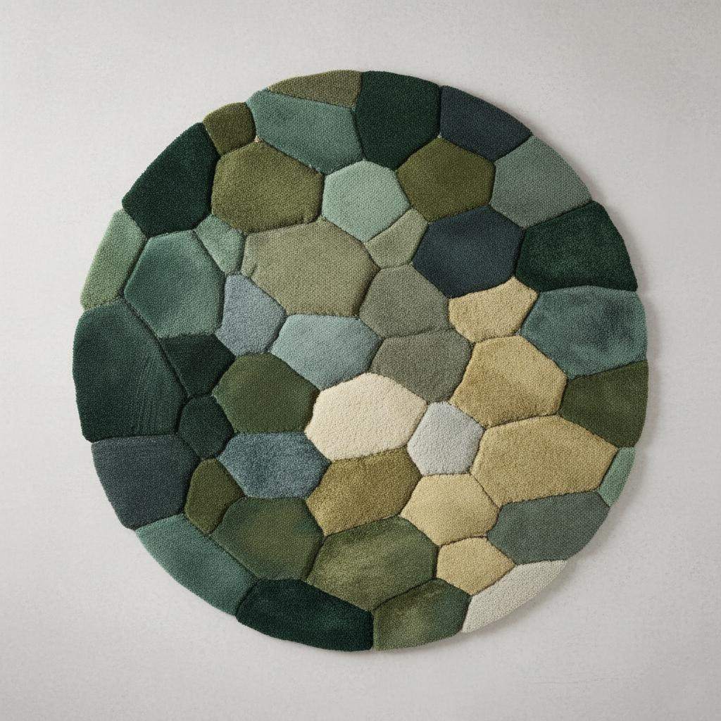 Handmade Wool Pebble Rug: Modern Green Earth Tone Carpet