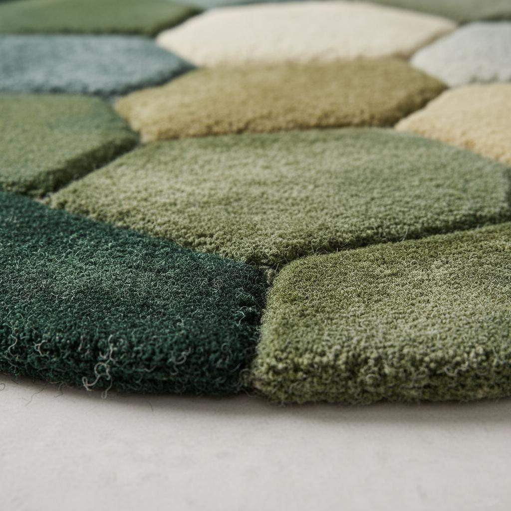 Handmade Wool Pebble Rug: Modern Green Earth Tone Carpet