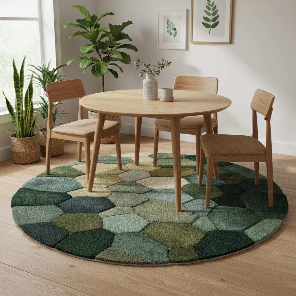 Handmade Wool Pebble Rug: Modern Green Earth Tone Carpet