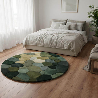 Handmade Wool Pebble Rug: Modern Green Earth Tone Carpet