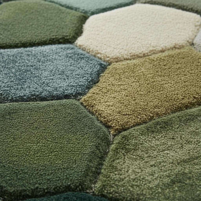 Handmade Wool Pebble Rug: Modern Green Earth Tone Carpet