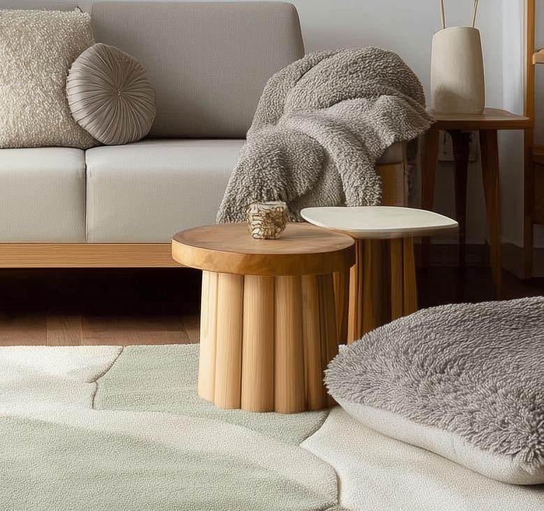 Handmade wool tufted rug with abstract sage green and beige patterns, 8x10 modern rectangular design