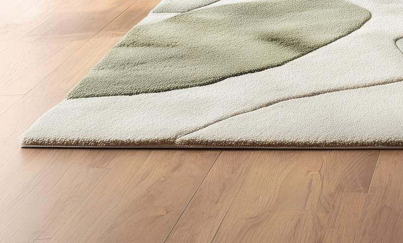 Handmade wool tufted rug with abstract sage green and beige patterns, 8x10, rectangular modern design