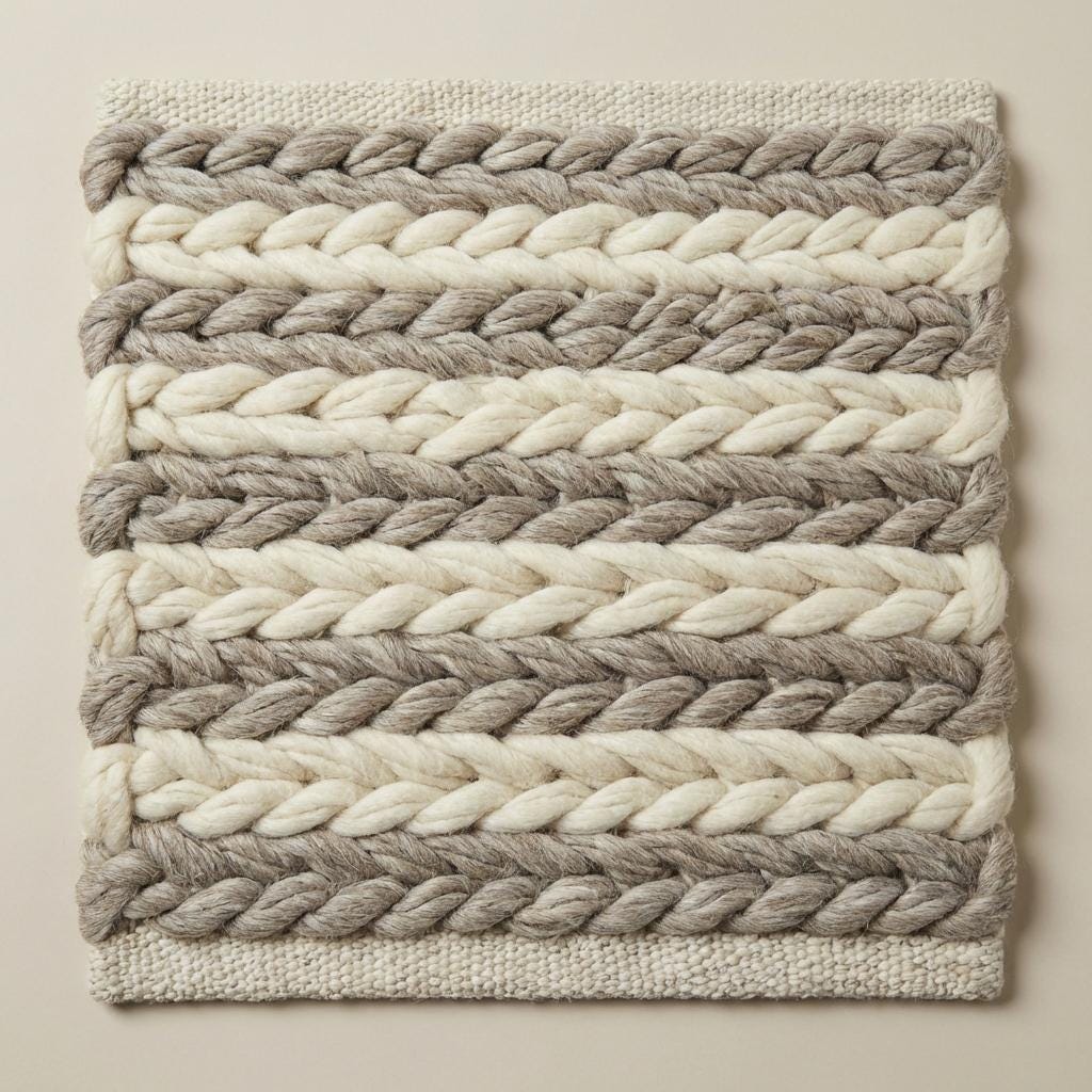 Handwoven chunky wool braided rug in neutral tones for farmhouse and minimalist decor