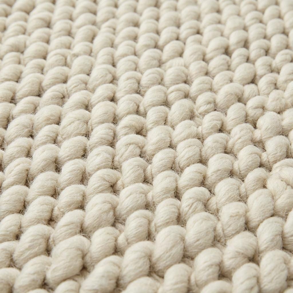 Handwoven chunky wool rug with thick braided texture in neutral tones for Scandinavian décor