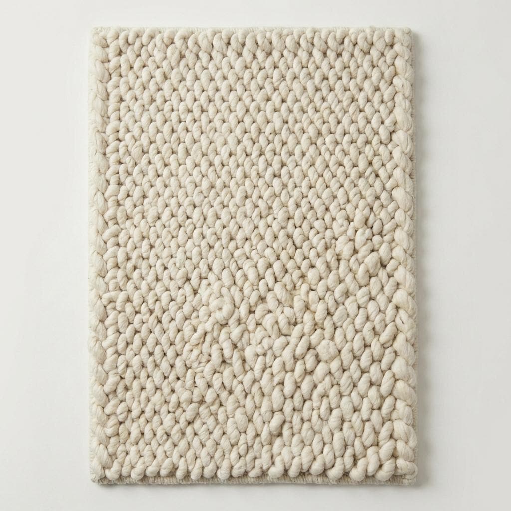 Handwoven chunky wool rug with thick braided texture in neutral color for Scandinavian décor