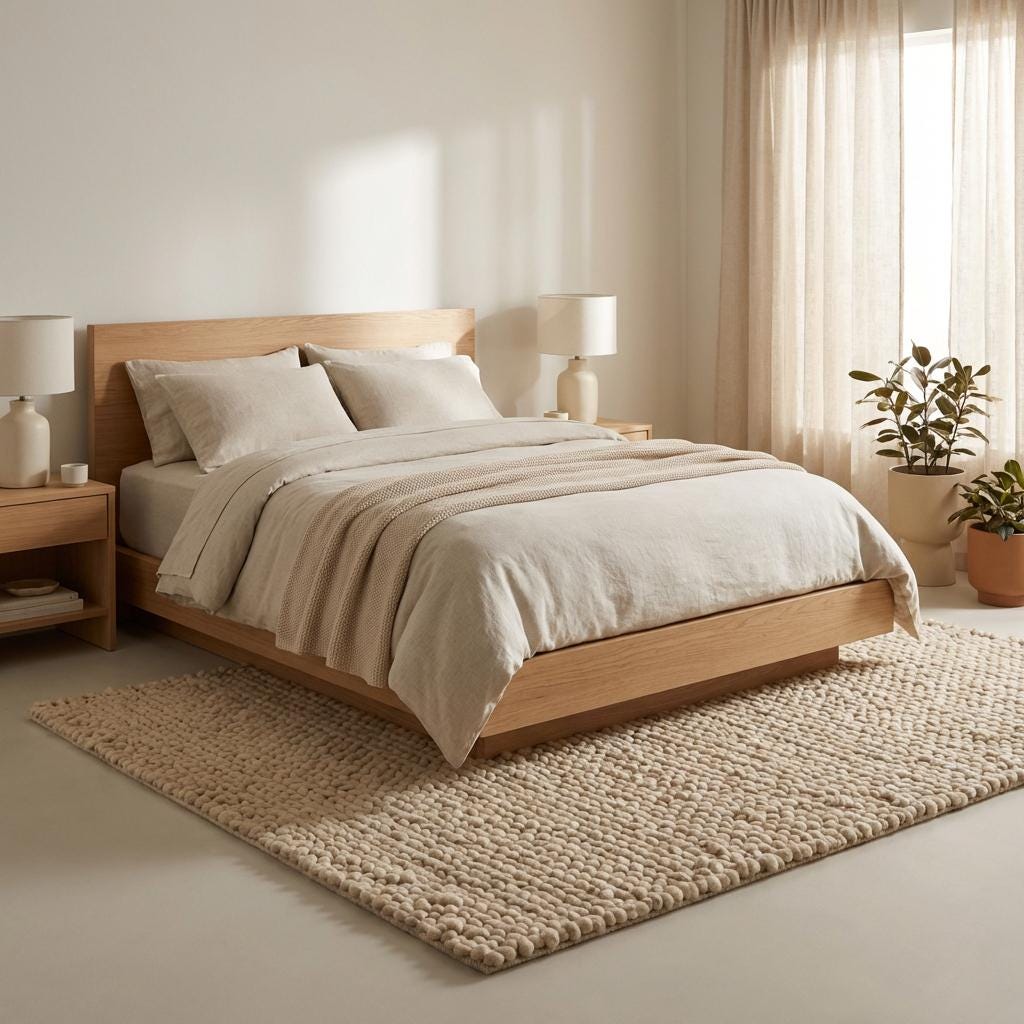 Handwoven Chunky Wool Rug, Cream Neutral Scandinavian Style