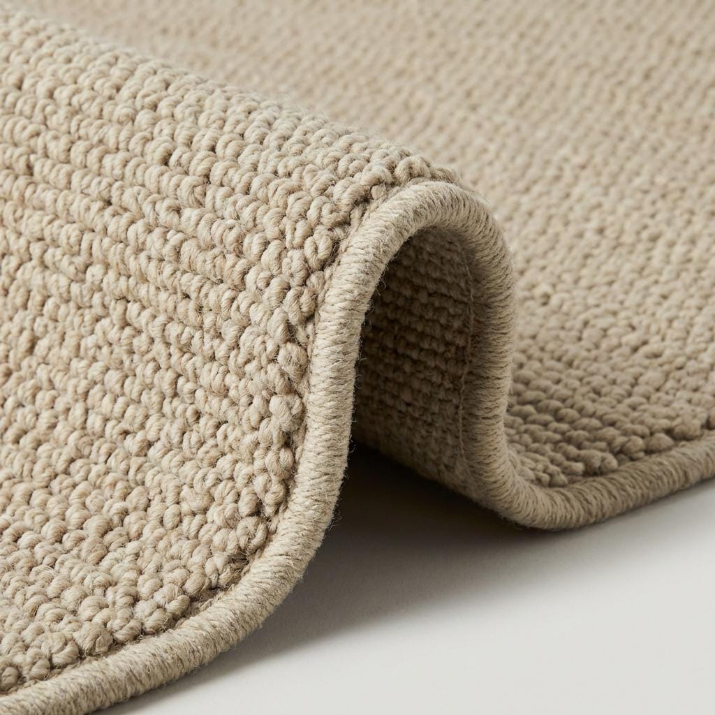 Handwoven chunky wool rug with thick looped weave in neutral beige for cozy farmhouse and modern interiors