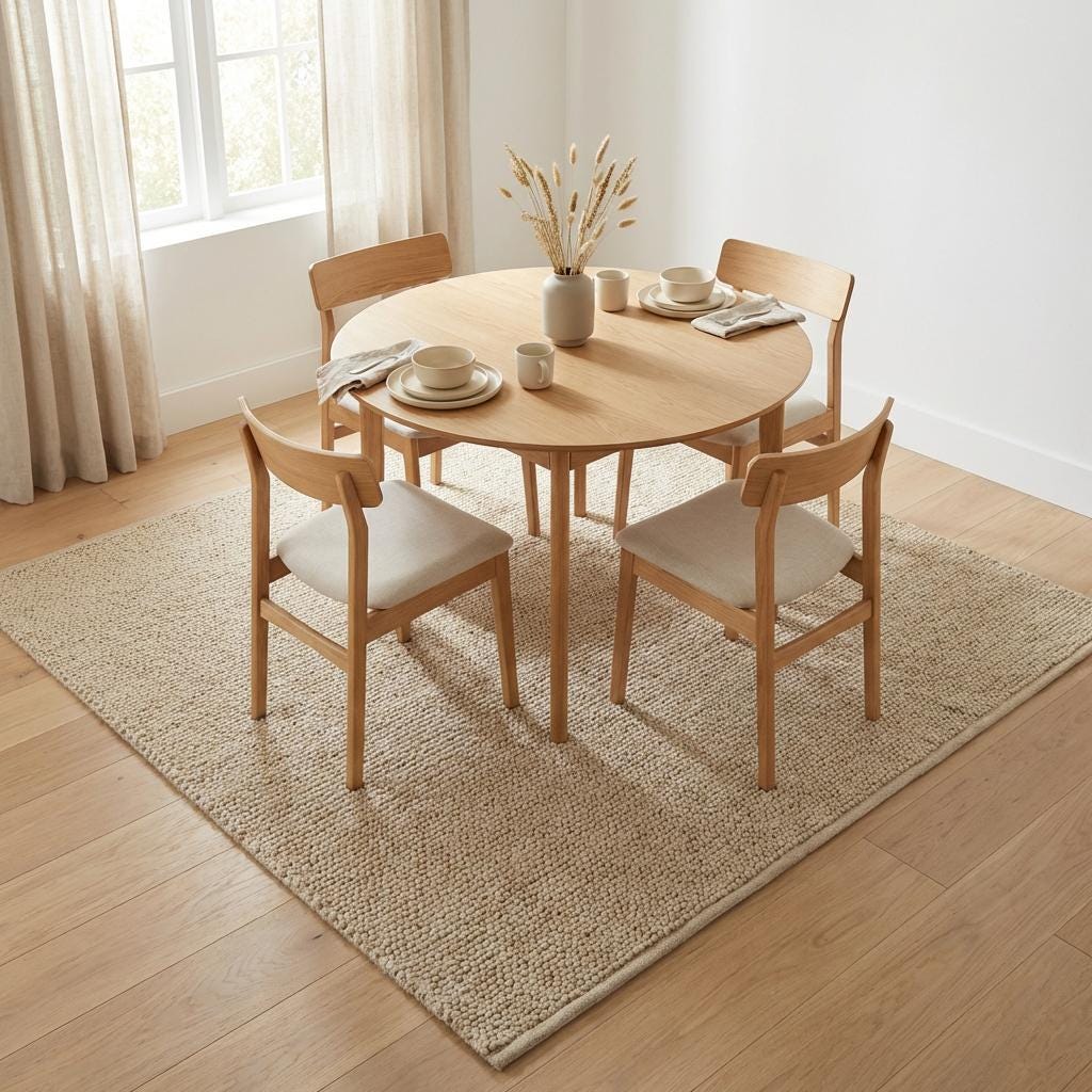 Handwoven chunky wool rug in neutral beige with thick loop texture for cozy farmhouse and modern decor