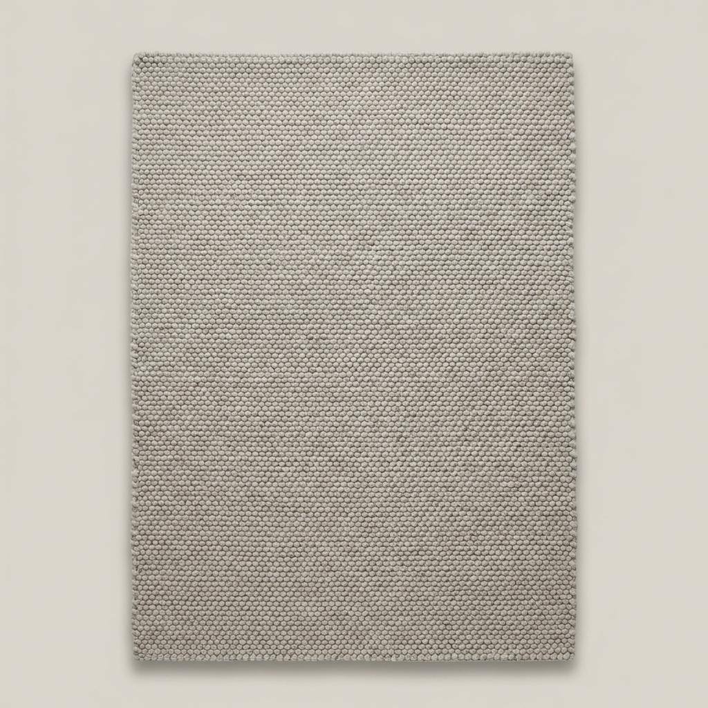 Handwoven chunky wool rug in neutral gray with thick weave for Scandinavian farmhouse decor
