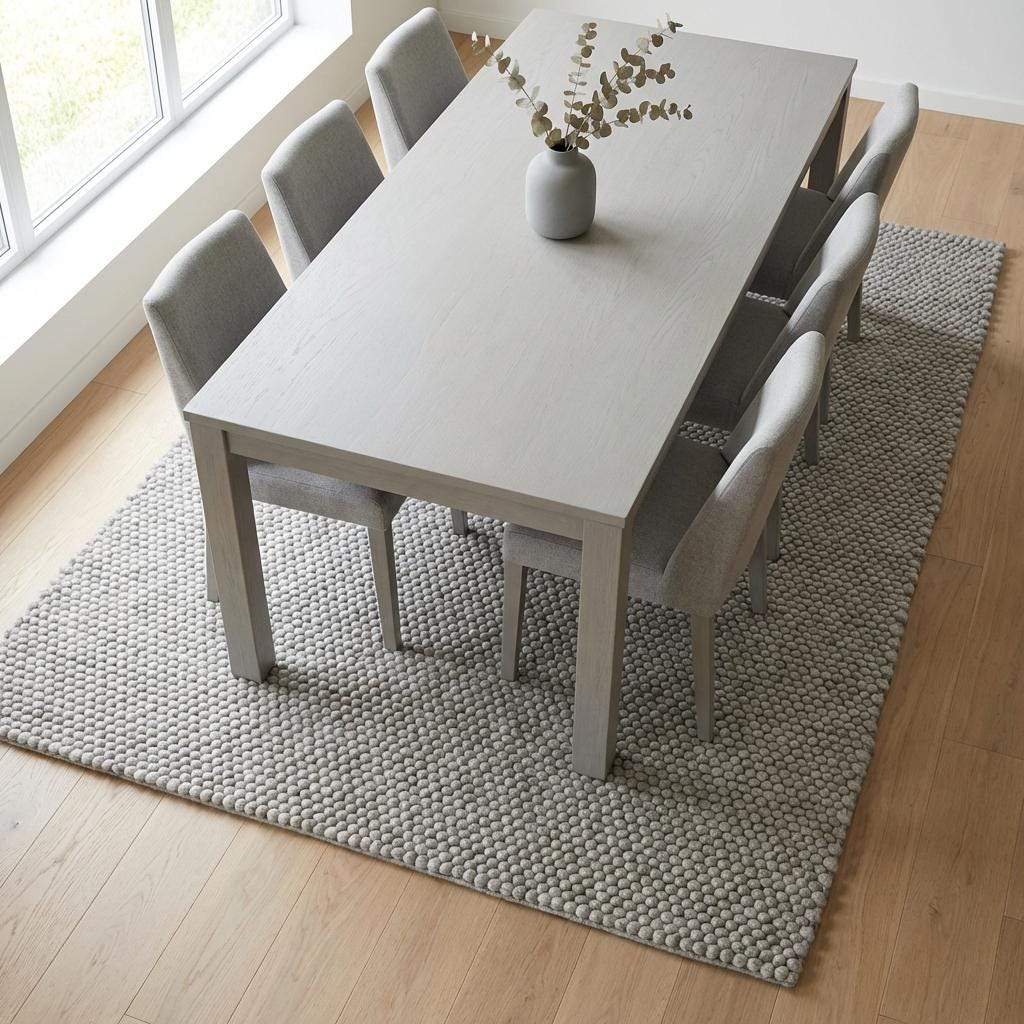 Handwoven chunky wool rug in neutral gray with thick texture for Scandinavian farmhouse decor