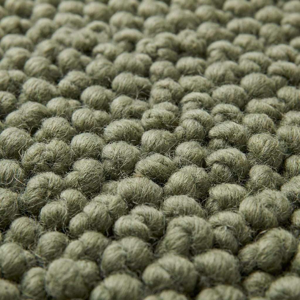 Handwoven chunky wool rug in sage green with thick textured weave for Scandinavian decor