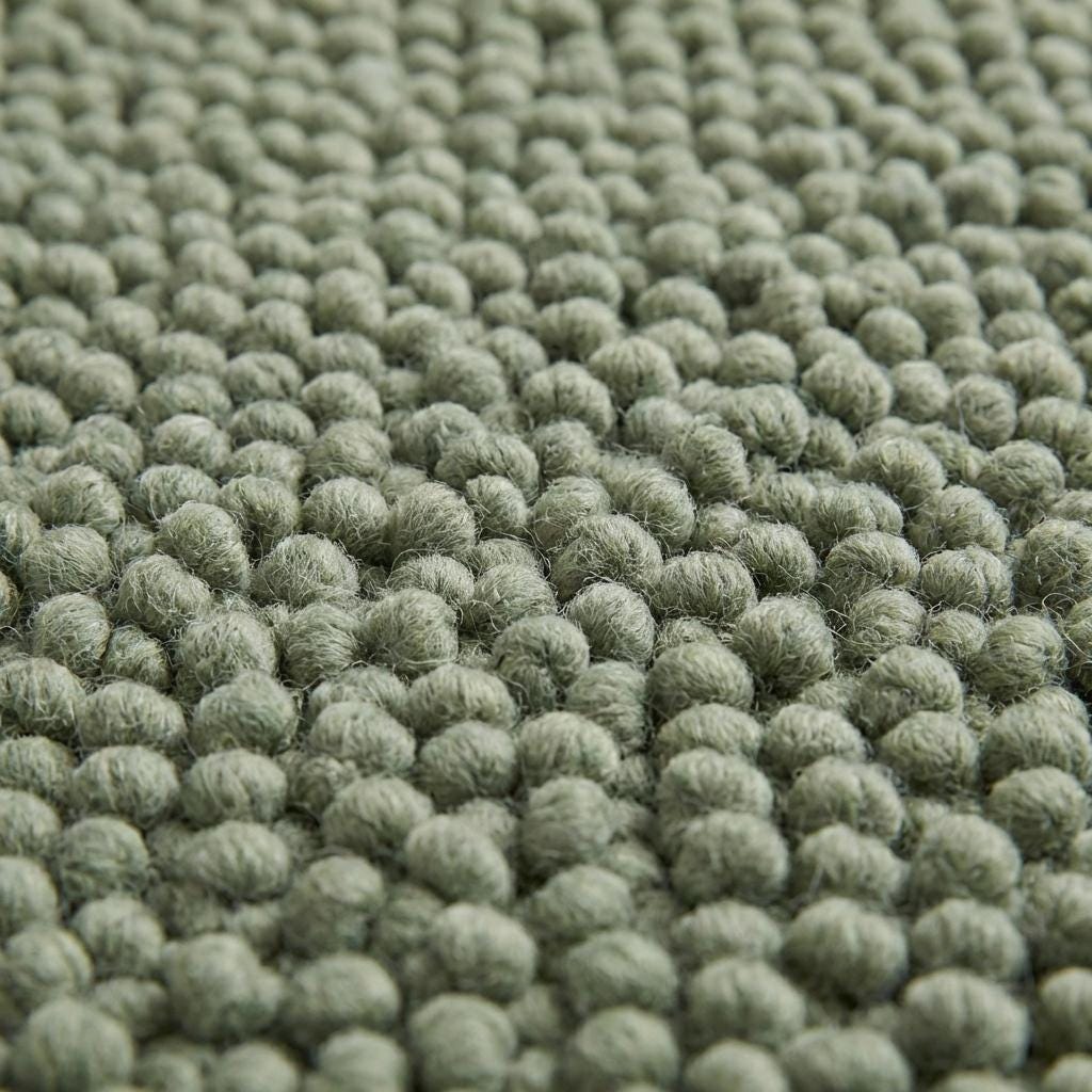 Handwoven chunky wool rug in neutral tones, cozy Scandinavian home decor piece